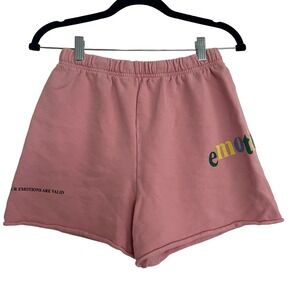 Mayfair‎ The Label Sweat Shorts S/M Pink Good Emotional Valid Graphic Raw Hem